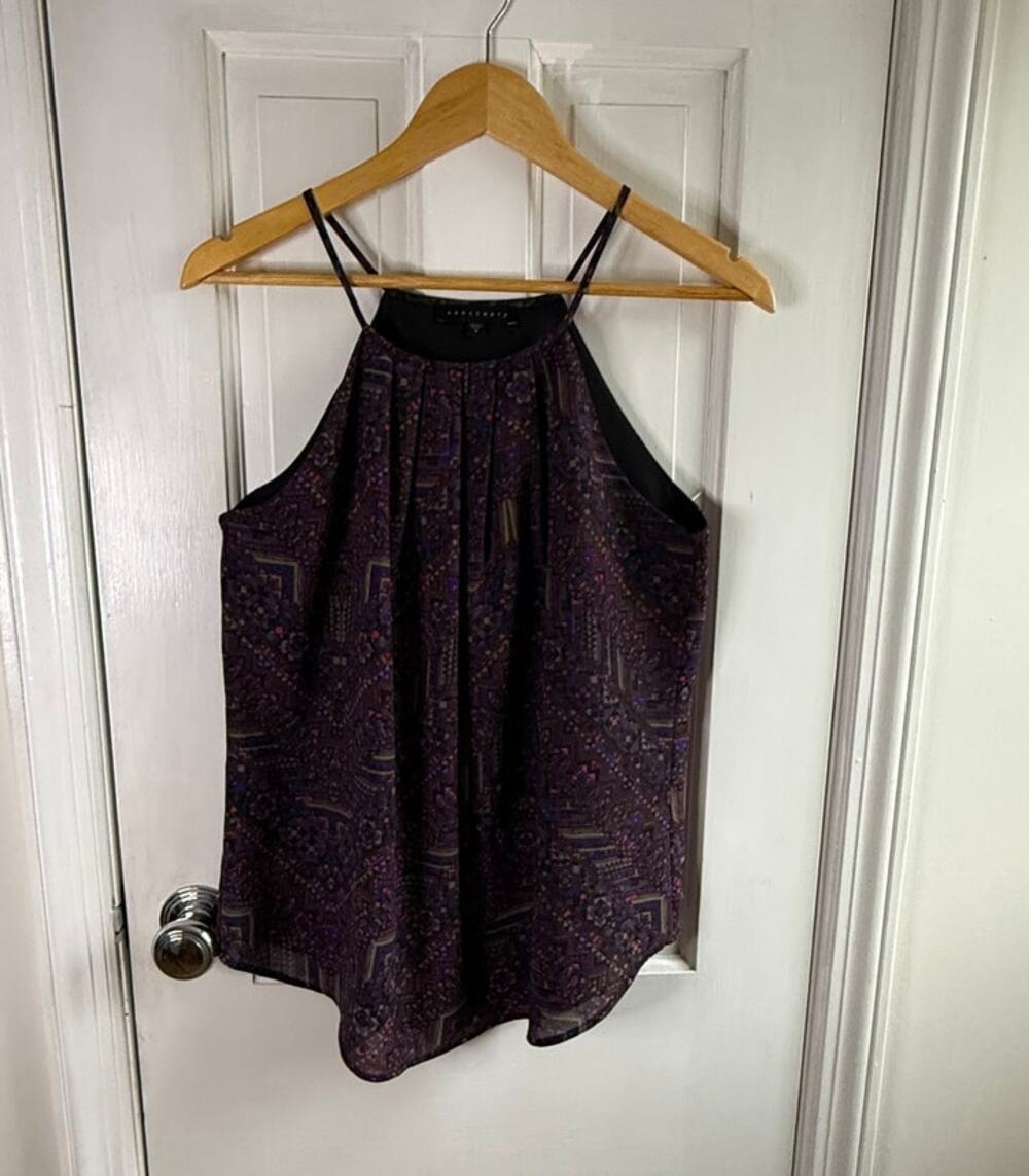 Sanctuary High Neck Halter Tank Top Black Multicolored Dot Size S